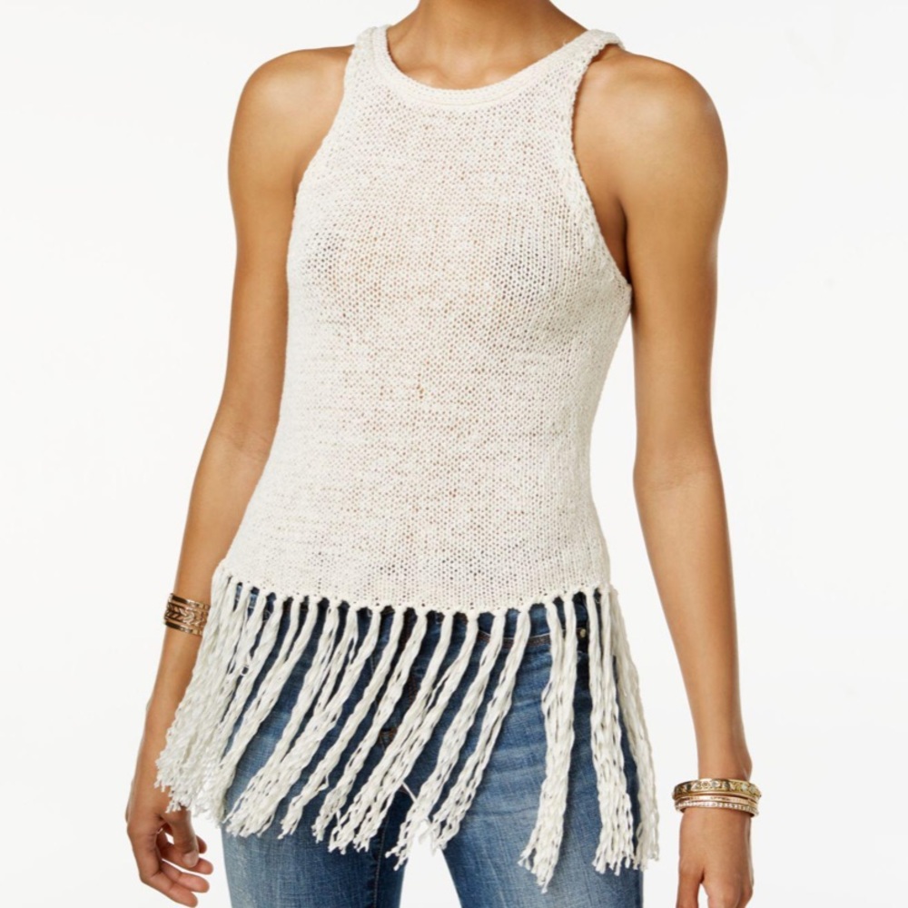 Jack by BB Dakota Boho Fringe Sleeveless Sweater